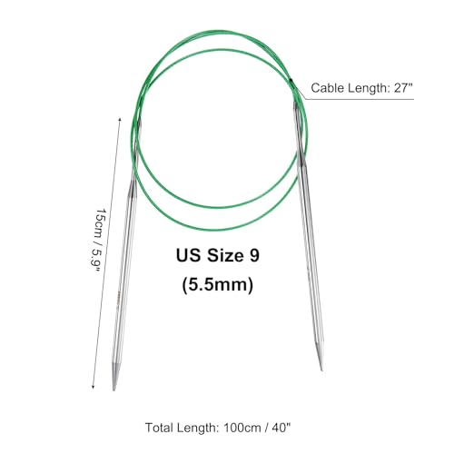 uxcell US 9(5.5mm) Knitting Circular Needle 40 Inch(100cm) Metal Round Stainless Steel Needle with Large Eye Sewing & Stitch Markers for Handmade Projects DIY Knit Blankets - size: US9(5.5mm)