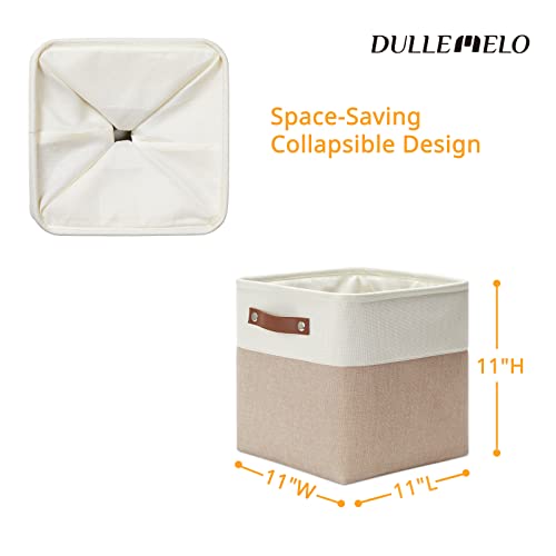 DULLEMELO 11 inch Cube Storage Bins, Large Collapsible Grey Storage Baskets for Square Cubes Organizing, Fabric Boxes Bins for Shelves Nursery Home Office Storage(4 Pack - 11" White&Khaki) - color: White&Khaki, size: S-11"x11"x11"