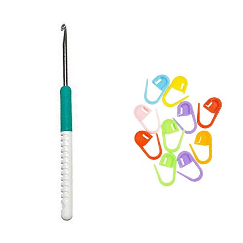 addi Skacel Comfort Grip 6 Inch US J (6.00mm) Crochet Hook | Comfortable, Ergonomic Grip, Smooth Brushed Metal Tip, Color-Code Handle, 10 Colorful Stitch Markers - size: Size-US-J-(6.00mm)