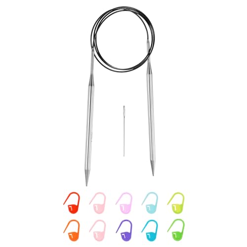 uxcell US 10.25(6.5mm) Knitting Circular Needle 40 Inch(100cm) Metal Round Stainless Steel Needle with Large Eye Sewing & Stitch Markers for Handmade Projects DIY Knit Blankets - size: US10.25(6.5mm)
