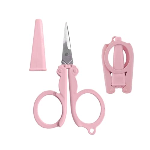 Pastel Mini Folding Scissors with Safety Cap Small Portable Travel Scissors Little Badge Scissors Yarn Shears Kids Tiny Cutter for Cutting, Scrapbooking, Crafting, Sewing,Pink - color: Pink