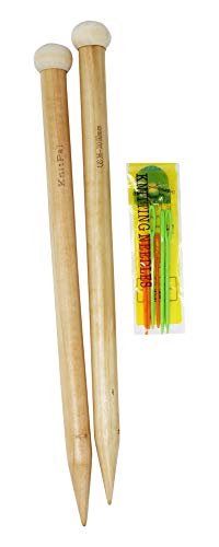KnitPal 14-inch (35cm) Wooden Knitting Needles - 1 Pair US Size 36 (20mm) | Real Oak Wood Large Knitting Needles for Chunky Yarn - Straight Knitting Needles Single Pointed with eBook - size: US 36 (20mm), 14" (35cm)