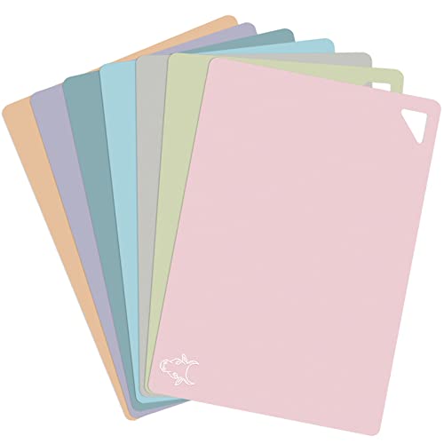 7 Pieces Plastic Flexible Cutting Boards for Kitchen, BPA- Free,15"x12" | Non Slip Cutting Mats with Food Icons, Easy-Grip Handles - color: Soft Colors