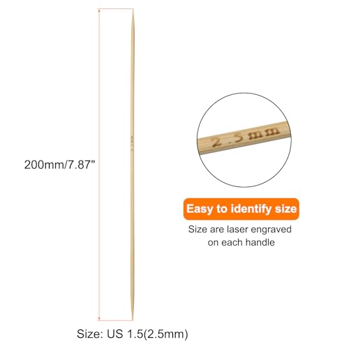 HARFINGTON 5Pcs Bamboo Knitting Needles Double Pointed US 1.5(2.5mm) 7.9 Inch(20cm) Straight for Handmade Creative DIY Knitting Craft Yarn, Yellow - color: Yellow, size: US 1.5(2.5mm)