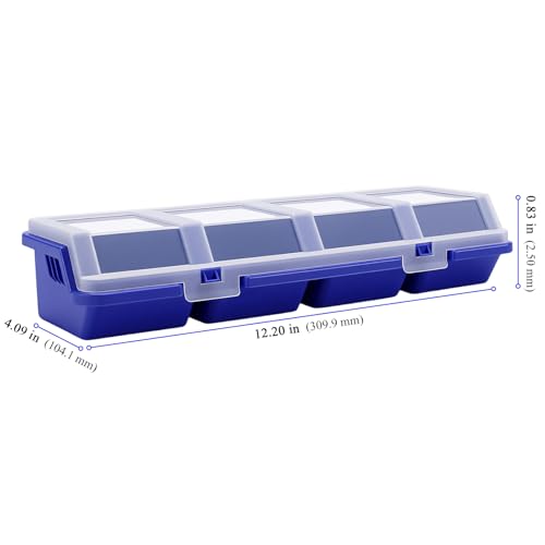 6 Pcs Screw Organizer Box with Lid, 4 Divider Compartments Tool Bin, Plastic Small Part Storage Screw Box for Garage Workbench Craft Storage Nails Bolt, Blue