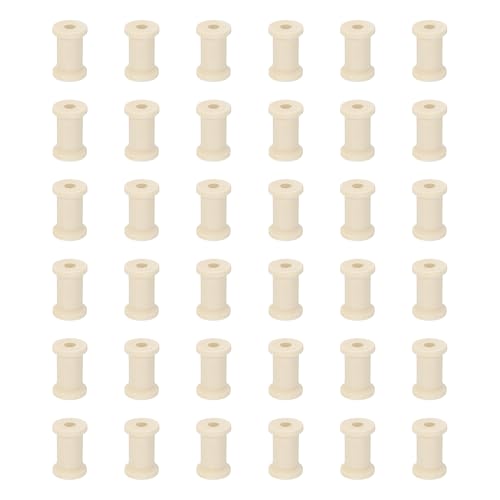 MECCANIXITY 36 Pcs 0.6"x1" Small Empty Thread Spools, Natural Color Unfinished Wooden Spools Wire Weaving Bobbins, Wire Weaving Bobbins for Embroidery DIY Sewing Machines Cord Jewelry Chain - color: Natural Color, size: 0.6"x1"