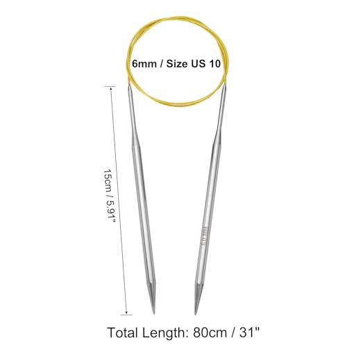 uxcell Size US 10 (6mm) Knitting Needles Circular Needle 31 Inch(80cm) Round Metal Stainless Steel Needle for Handmade Projects DIY Knitting Yellow - color: Yellow, size: 31 inch Size US 10 (6mm)