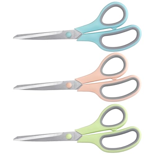 LONGKEY 8.5" Pastel Scissors 3-Pack, Ultra Sharp Stainless Steel, Gray | Soft Comfort-Grip Right/Left Hand - color: Gray