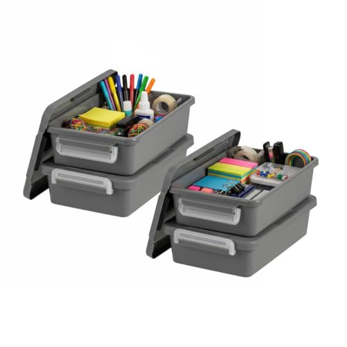 IRIS USA Storage Bins with Lids |Made in USA| 3 Qt - (4-Pack) - Gray | Discreet Plastic Containers for Crafts, Art, Office & Study Supplies / Secure Latch Buckles - size: 3 Qt. - 4 Pack