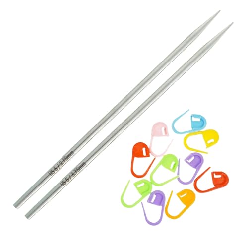 Lykke Flight 5in US 5 (3.75 mm) Interchangeable Knitting Needle Tipss | Requires Standard Cables, Stainless Steel, Semi-Sharp, Short Taper Points, 10 Colorful Stitch Markers - size: US 05 (3.75 mm) 5in.