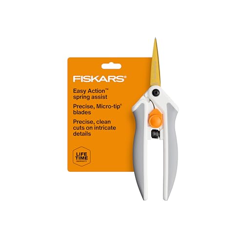 Fiskars 6" Easy Action Micro-Tip Titanium Detail Fabric Scissors | No. 5 Durable Titanium Blades, Precise Sharp Cuts on Fabric, Easy Action Spring-Assisted Handle, Crafting Supplies, SoftGrip - style: Micro-Tip Titanium Easy Action