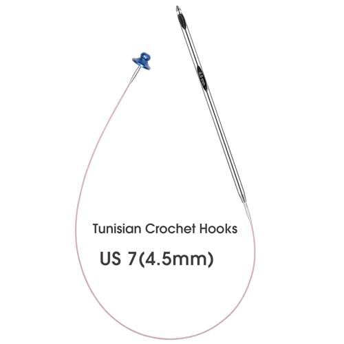 Tunisian Crochet Hook 4.5mm, 6-Inch Interchangeable Hook with Cable | Smooth Aluminum Hook / 360° Swivel Cable / Flexible No-Memory Cable / Tunisian Projects - size: US 7 (4.5mm)