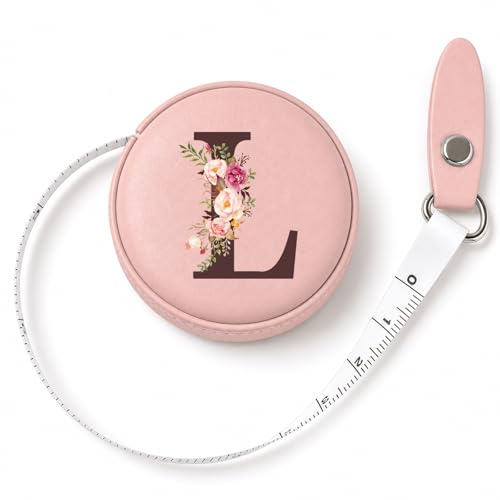 Maicican Retractable Tape Measure, Pink Leather Sewing Measuring Tape, L | with Initial A-Z, 60"/1.5m Soft Sewing Measuring Tape for Body Measurements, Portable Small Fabric Ruler - color: Tape Measure-Pink L