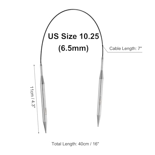 uxcell 10.25 Gauge Knitting Circular Needle 16 Inch(40cm) Metal Round Stainless Steel Needle with Large Eye Sewing & Stitch Markers for Handmade Projects DIY Knit Blankets - size: 6.5mm, 16 inch