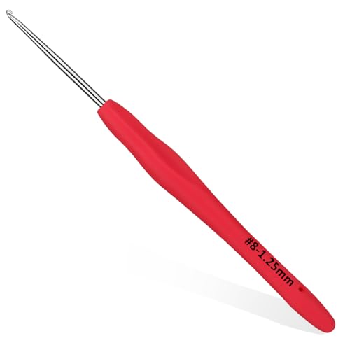 SHWAKK Small Crochet Hook, 1.25 mm Lace Ergonomic Crochet Hook | Tiny Crochet Needles for Arthritic Hands, Knitting Needles with Soft Handle Beginners and Experienced Hobbyists(1.25 mm) - size: 1.25mm