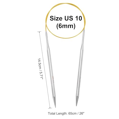 uxcell Size US 10 (6mm) Knitting Needles Circular Needle 26 Inch(65cm) Round Metal Stainless Steel Needle for Handmade Projects DIY Knitting Yellow - color: Yellow, size: 26 inch Size US 10(6mm)