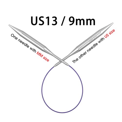 Circular Knitting Needles 16 inch (40cm) - US Size 13 (9mm) Stainless Steel Round Knitting Needles for Hats, Socks & Baby Booties - size: 16in/9mm(US13)