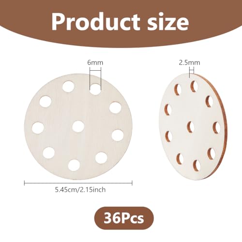 DICOSMETIC 36Pcs Wood Weaving Cards Round Loom Cards 2.15x2.15x0.1 Inch Tablet Weaving Supplies Burlywood 10 Hole Knitting Card for Gift DIY Tapestry Handcraft Tool, Hole: 6mm - size: 5.45x0.25cm