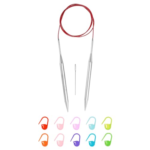 uxcell US 11(8mm) Knitting Circular Needle 40 Inch(100cm) Metal Round Stainless Steel Needle with Large Eye Sewing & Stitch Markers for Handmade Projects DIY Knit Blankets - size: US11(8mm)