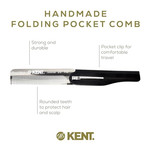Kent 20T Handmade Folding Pocket Comb for Men, Fine Tooth Hair Comb Straightener for Everyday Grooming Styling Hair, Beard or Mustache, Use Dry or with Balms, Saw Cut Hand Polished, Made in England - color: Combo, size: 2 Pack