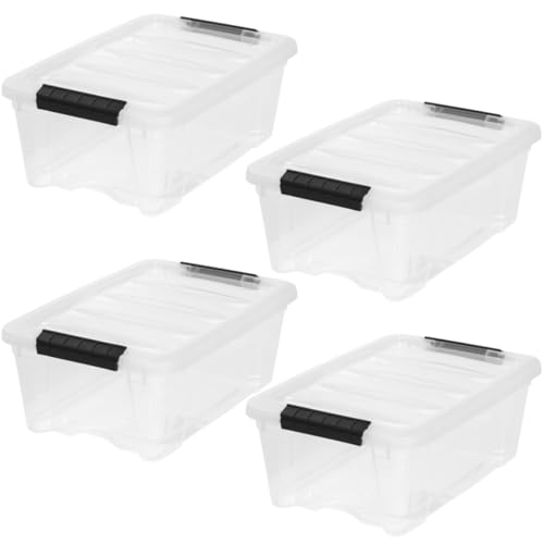 IRIS USA 4-Pack 13 Quart Storage Bins with Lids, Clear | Transparent design makes contents easy to find. Ideal for shoes, photos, documents, and small essentials. Nestable design - color: Clear, size: 13 Qt, style: 4 Pack