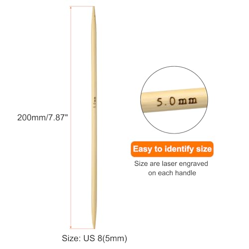 HARFINGTON 5Pcs Bamboo Knitting Needles Double Pointed US 8(5mm) 7.9 Inch(20cm) Straight for Handmade Creative DIY Knitting Craft Yarn, Yellow - color: Yellow, size: US 8(5mm)