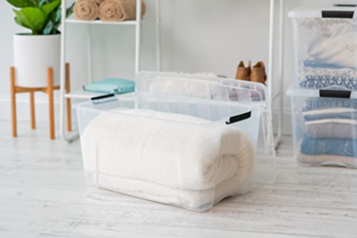 IRIS USA 4-Pack 72 Quart Storage Bins with Lids, Clear | Transparent design makes contents easy to find. Perfect for moving, blankets, clothing, and garage storage. Nestable design - color: Clear, size: 72 Qt, style: 4 Pack