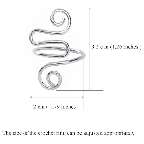 2Pcs Crochet Rings for Finger, Adjustable Open Yarn Guide Crochet Tension Ring for Crocheting Knitting Accessories Supplies Metal Yarn Tension Loop Ring for Finger (Silver) - color: Silver-2P
