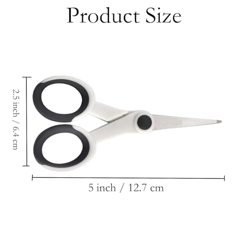 5 Inch Detail Scissors, Precision Paper Scissor Cutting, 3 Pack | Stainless Steel Blade, Soft Comfort-Grip, Straight Fine Tips Small Sewing Scissors Set, DIY Crafting and Home Use, White - color: White