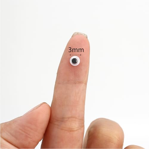 3mm Tiny Googly Eyes, Round Wobbly Wiggly Moving Mini Wiggle Plastic Safety Black Small Eyeballs Stickers for Crafts DIY Accessories, Animal Bear Doll Making for Adult, Scrapbooking, Art (2000)