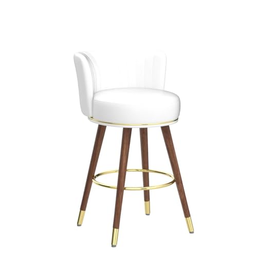 24 Inch White Leather Swivel Counter Bar Stools Set of 2 | Upholstered pleated backs, wood legs, gold footrests, 300lbs capacity swivel chairs for home kitchen islands - color: White, size: 24" Counter Height-2 Pieces