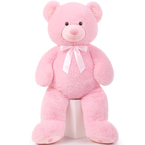 MorisMos 47inch Giant Teddy Bear Stuffed Animal 4ft, Big Teddy Bear Plush for Baby Shower, Cuddly Large Stuffed Bear Gifts for Kids, Girls, Girlfriend, Women on Valentine, Christmas, Birthday（Pink） - color: Pink, size: 4 ft