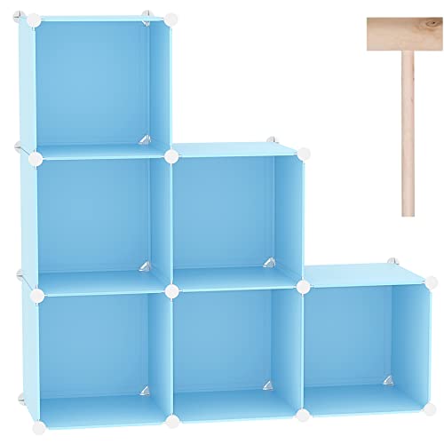 C&AHOME 6-Cube Storage Organizer Cube Shelf Closet Storage Bookcase, Blue | Stackable Cubby Storage, Bookshelf, Portable Plastic Storage Closet Organizer, DIY Modular Shelving Units for Home, Wardrobe - color: Blue