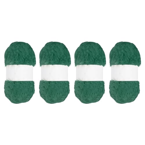 PATIKIL 65 Yards Soft Chunky Fluffy Fuzzy Faux Fur Yarn, 4 Skeins Chunky Fuzzy Yarn Fur Polyester for Crochet Knitting Blankets Scarves Sweaters Hat Shawls, Dark Green - color: Dark Green