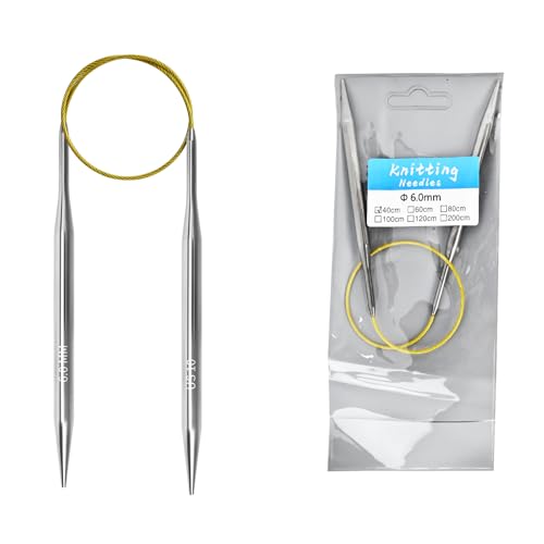 6.0mm Circular Knitting Needles - 16-inch/40cm US10 Ergonomic Stainless Steel Set with Tangle-Free Cable and Smooth Joints, Ideal for Hats, Socks, and Sleeves - size: 6.0mm/US10