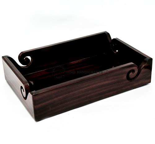 Solid Handmade Wooden Yarn Bowl Tray – Antique Torched Black Finish – 4-Way Yarn Holder for Knitting & Crochet – Rosewood Craft Organizer & Multipurpose Tray for Home, Office, Kitchen – 12"x8"x2.5" - color: Torched Black