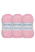 Estako Velvet Yarn for Crocheting, Chenille, 3 Pack, Baby Pink | super bulky, ultra soft, plush, cozy, thick, fluffy, polyester, 300 g, 396 yds, amigurumi - color: 1310 - Baby Pink, size: Pack of Three