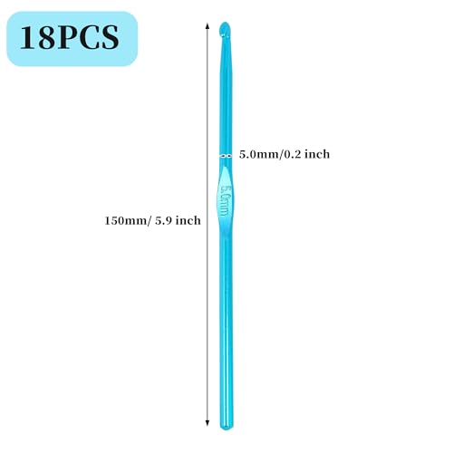 VOCOSTE 18pcs 5.0mm Crochet Hooks, US Size 8 Crochet Knitting Needles for DIY Craft Yarn, Contribute to Beginners - color: Blue, size: 5.0mm