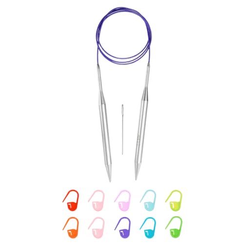 uxcell US 13(9mm) Knitting Circular Needle 40 Inch(100cm) Metal Round Stainless Steel Needle with Large Eye Sewing & Stitch Markers for Handmade Projects DIY Knit Blankets - size: US13(9mm)