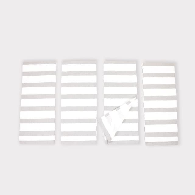 Realm 17" x 27" 100% Cotton Kitchen Towel (4 Pack) | Stripe Pattern Pebble Grey | Soft, Plush & Absorbent with Solid White Backing - color: Pebble Grey, style: Stripe Kitchen Towel