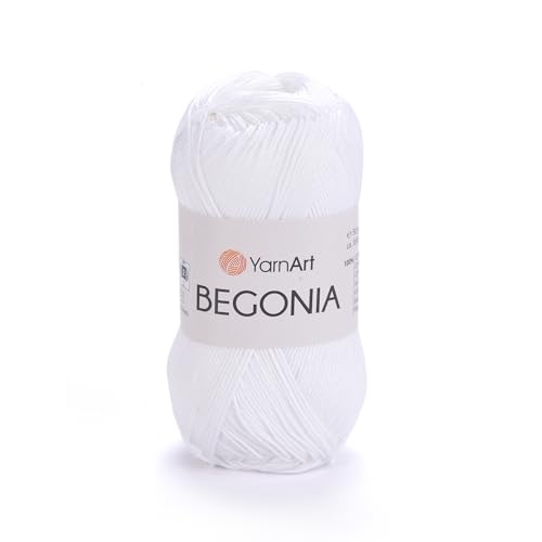 Yarn Art Begonia Yarn 100% Cotton, Pure Premium Soft Cotton Yarn, for Knitting Crochet and Amigurumi, Various Pastel and Shiny Colors, Fine- Sport 2 Yarn,1.76 Oz (50g) / 185 Yrds (169m) (1000) - color: 1000