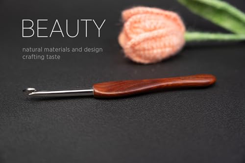 SEVENSUN Crochet Hook Artistan 6.5mm - Pure Handmade Polished Stainless Steel Hook - Blood Sandalwood Handle - High-end Crochet Hook Gift, Red - size: 6.5mm(Size K)