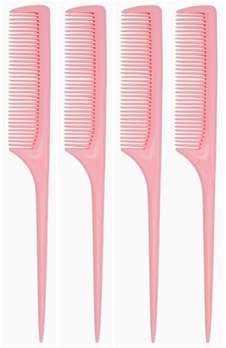4 Pcs Rat Tail Comb Set for Women -Fine Tooth Styling comb with Pick, Anti-Static Heat Resistant Teasing Comb,Professional Hair Parting Tools for Smooth Detangling, Updos & Salon-Perfect Hairstyles. - color: Pink