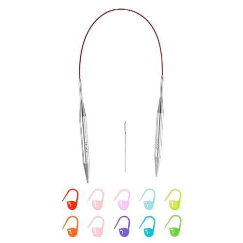 uxcell 11 Gauge Knitting Circular Needle 16 Inch(40cm) Metal Round Stainless Steel Needle with Large Eye Sewing & Stitch Markers for Handmade Projects DIY Knit Blankets - size: 8mm, 16 inch