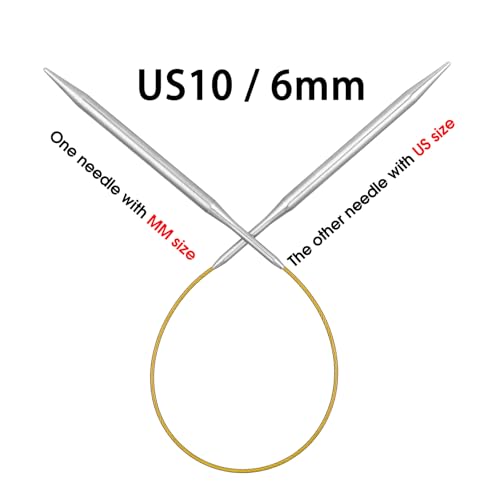 Circular Knitting Needles 16 inch (40cm) - US Size 10 (6mm) Stainless Steel Round Knitting Needles for Hats, Socks & Baby Booties - size: 16in/6mm(us10)