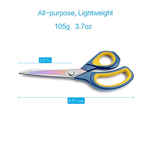 LIVINGO Fabric Scissors 8.5" Titanium Sewing Shears All Purpose | Heavy Duty Forged Steel Blade, Comfort Grip Handle, Dressmaking Leather Craft Cutting - color: Navy Blue/Yellow, size: 8.5"