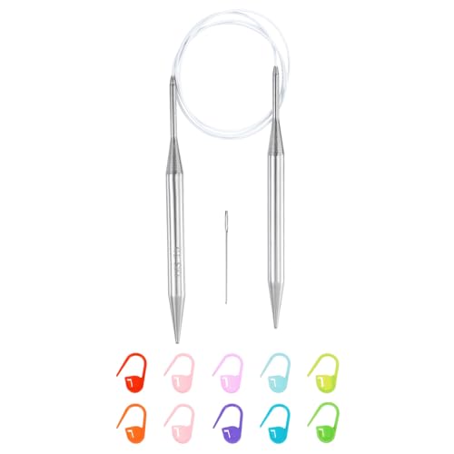 uxcell US 15(10mm) Knitting Circular Needle 40 Inch(100cm) Metal Round Stainless Steel Needle with Large Eye Sewing & Stitch Markers for Handmade Projects DIY Knit Blankets - size: US15(10mm)
