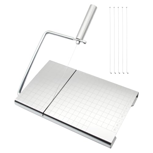 1PCS Cheese Cutter Slicer Board Stainless Steel Block Cheese Slicer with Grid Scale Lines and Replacement Wires