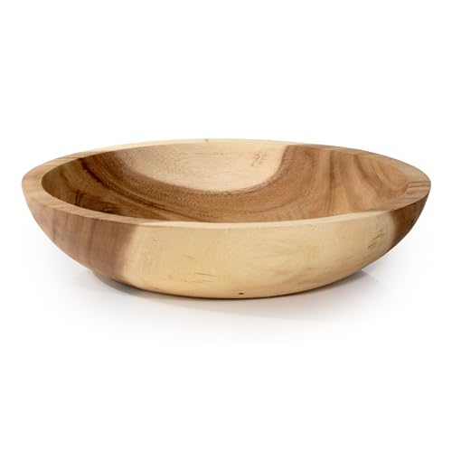 ANDALUCA Extra Large Hand Carved Round Decorative Teak Wood Bowl (16" Diameter) - size: 16" Diameter