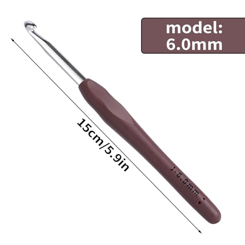 6mm Crochet Hook, Ergonomic Crochet Hooks with Soft Rubber Handle and Smooth Glide Head - Lightweight Aluminum Needles for Beginners, Arthritis, Yarn Projects, Long Crafting Sessions (6.0 mm) - size: 6mm